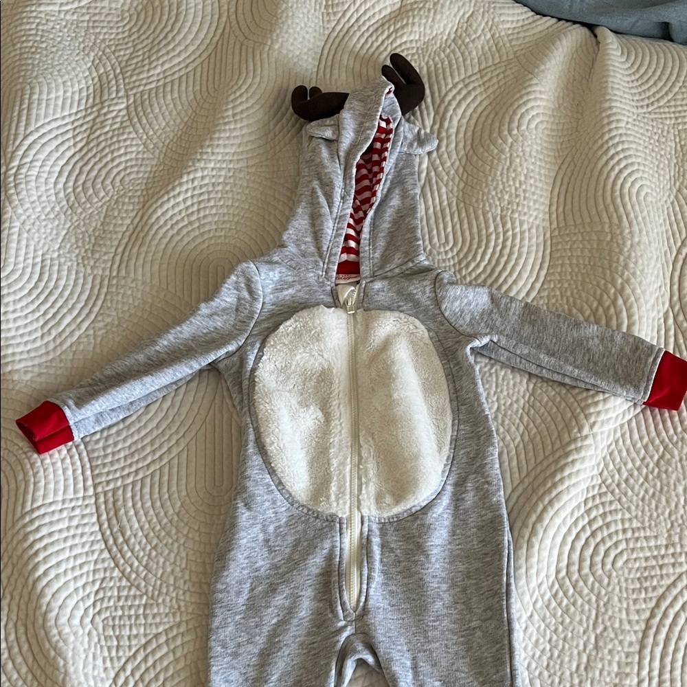 Cat & Jack Gray and Red RainDeer Onesie